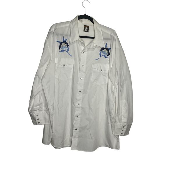 Vintage Karman Rancher Cowgirl Pearl Snap Button Down Embroidered Flowers - Picture 1 of 4